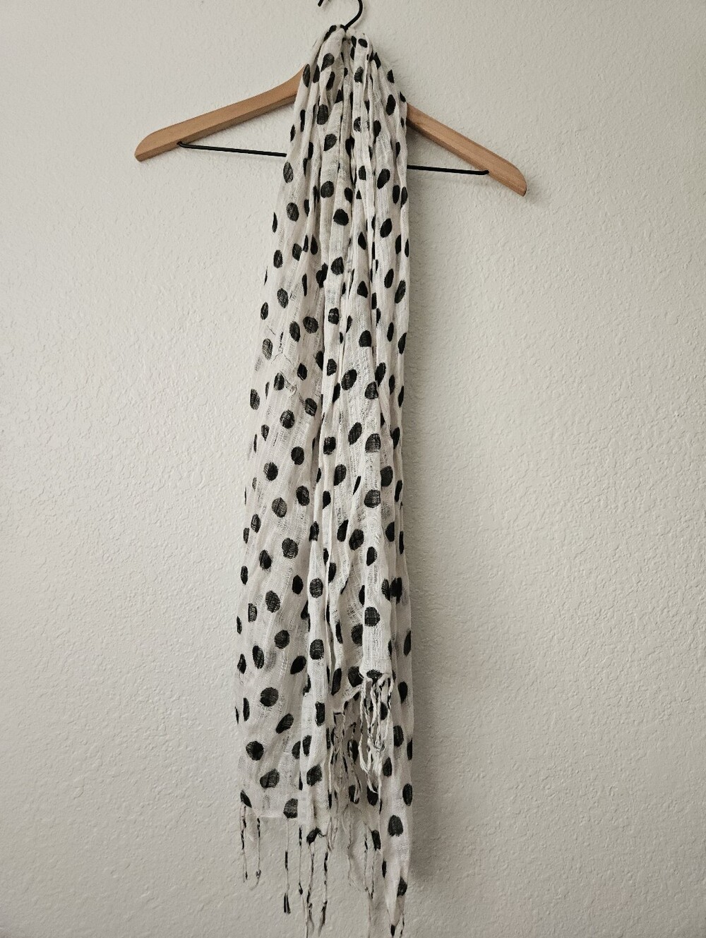 linen polka dot fringe scarf